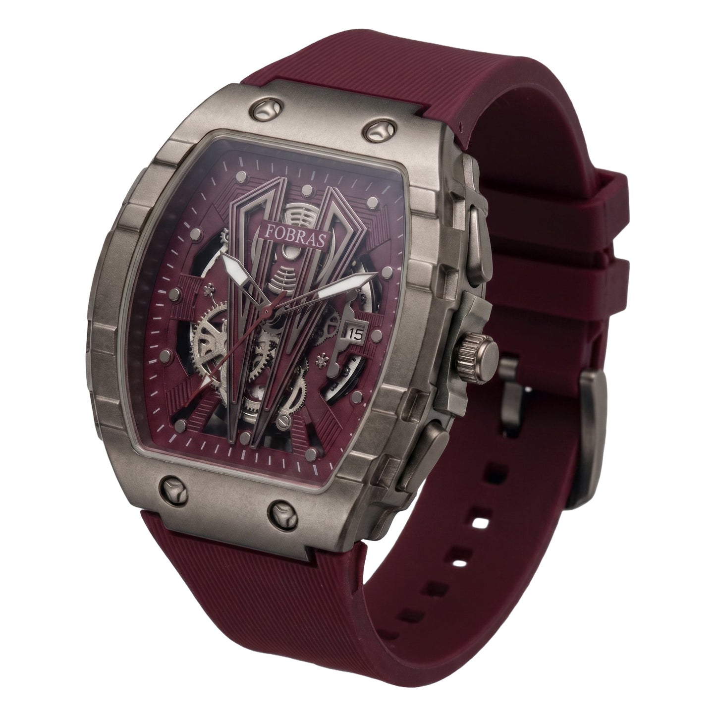 FOBRAS Luxury Gun Metal Grey Automatic Skeleton Watch for Men