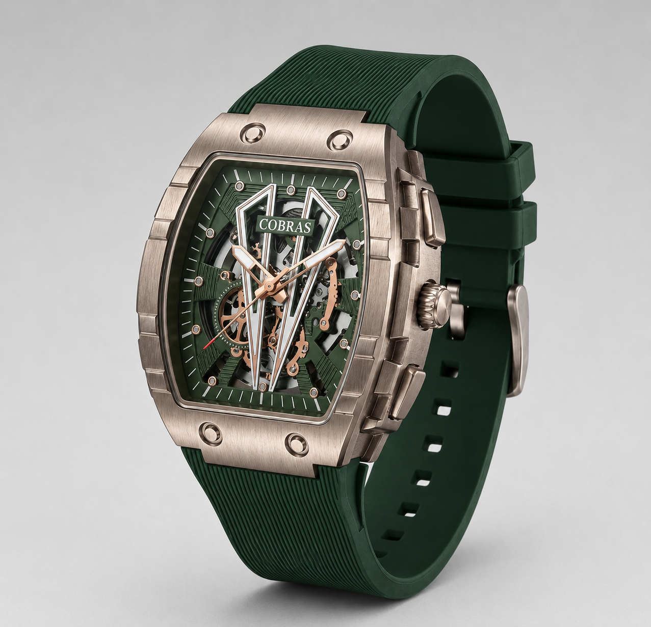 FOBRAS Luxury Gun Metal Grey Automatic Skeleton Watch for Men