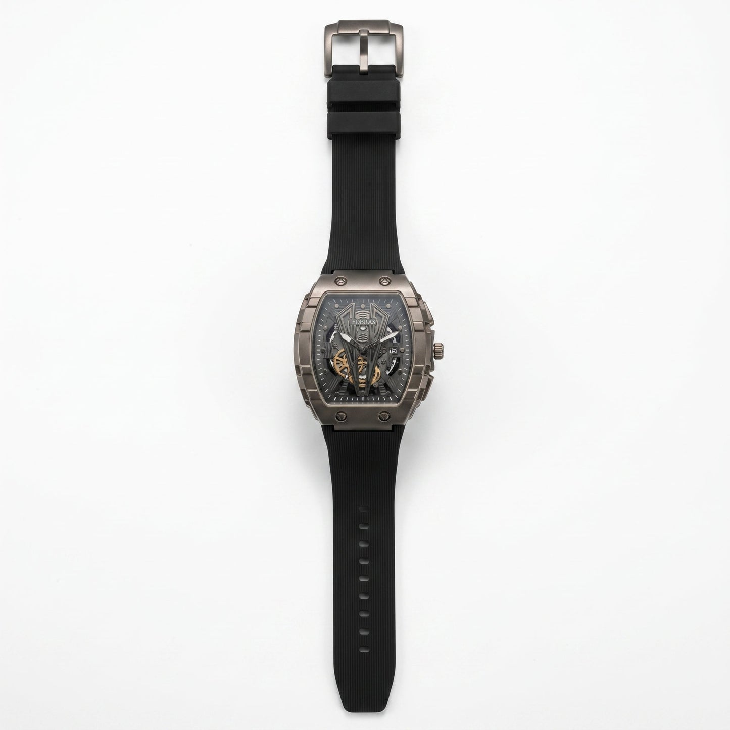 FOBRAS Luxury Gun Metal Grey Automatic Skeleton Watch for Men