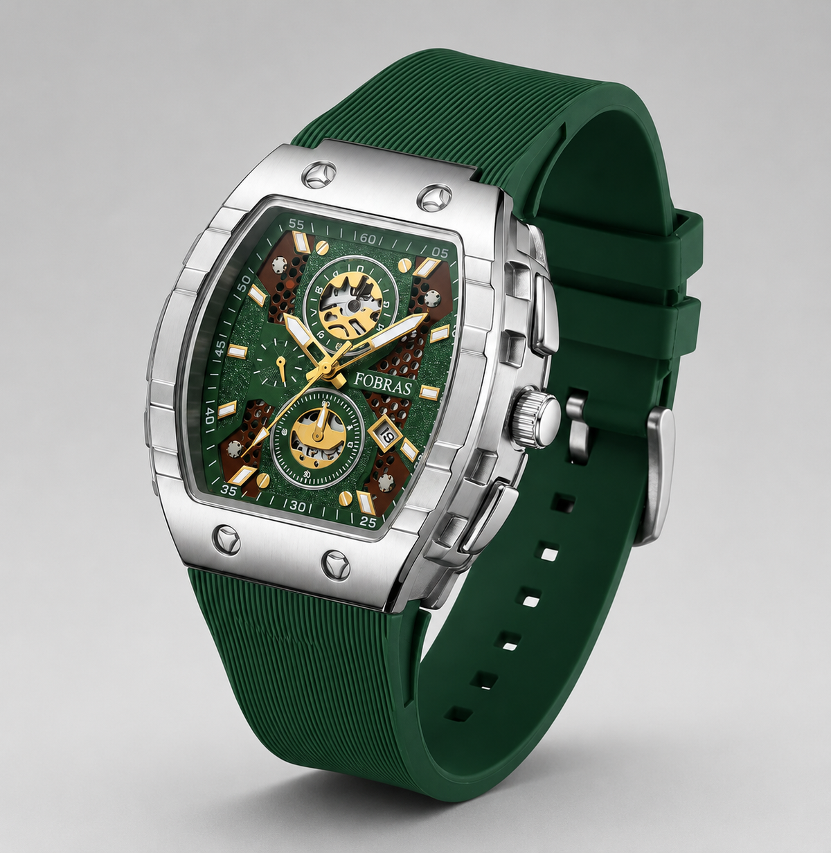 FOBRAS Luxury Black Automatic Skeleton Watch for Men