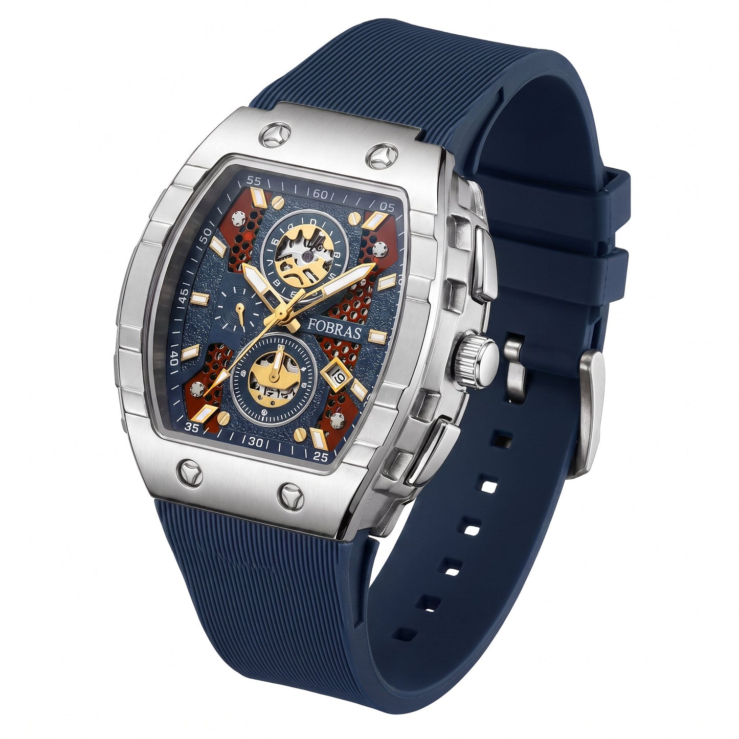 FOBRAS Luxury Black Automatic Skeleton Watch for Men