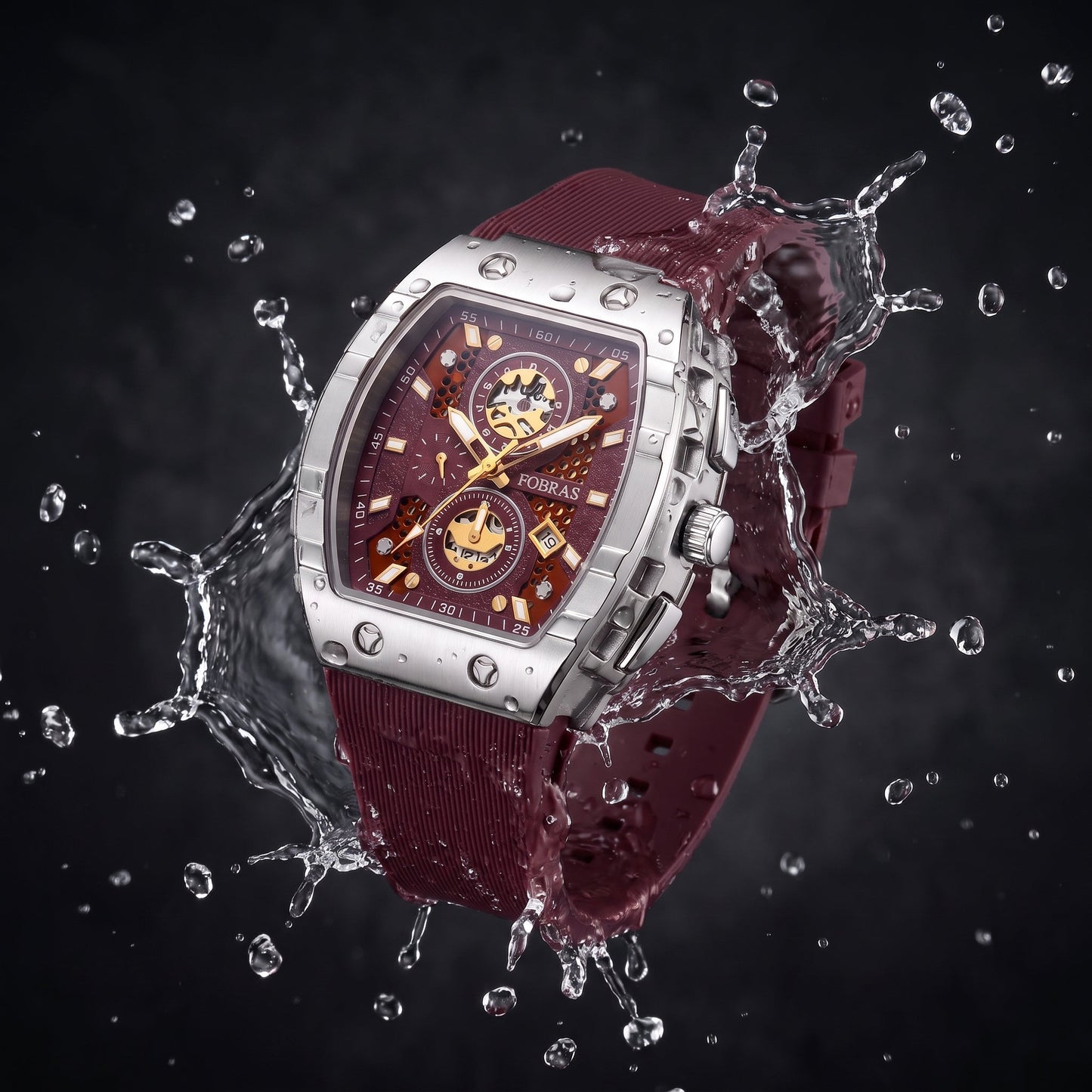 FOBRAS Luxury Black Automatic Skeleton Watch for Men