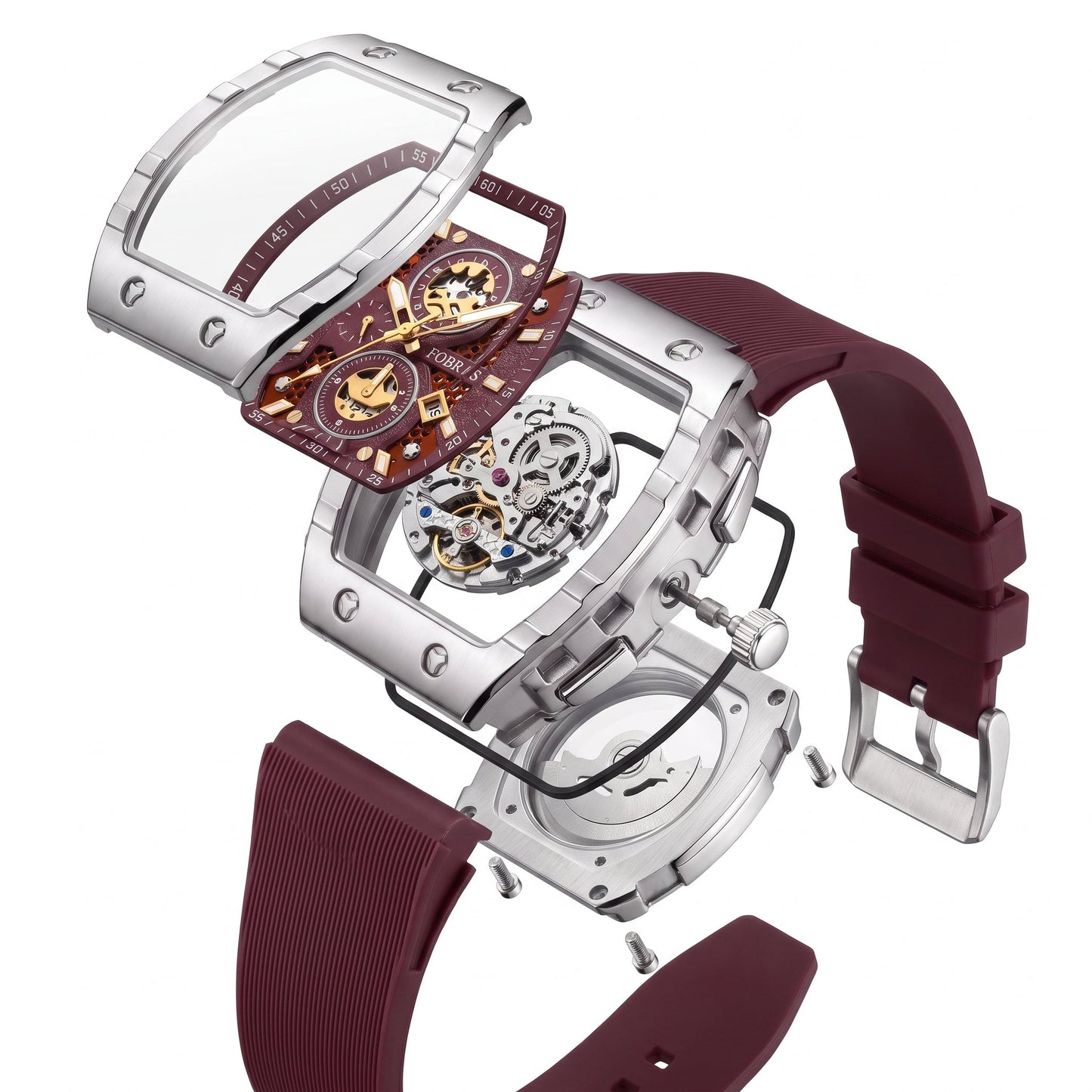 FOBRAS Luxury Black Automatic Skeleton Watch for Men