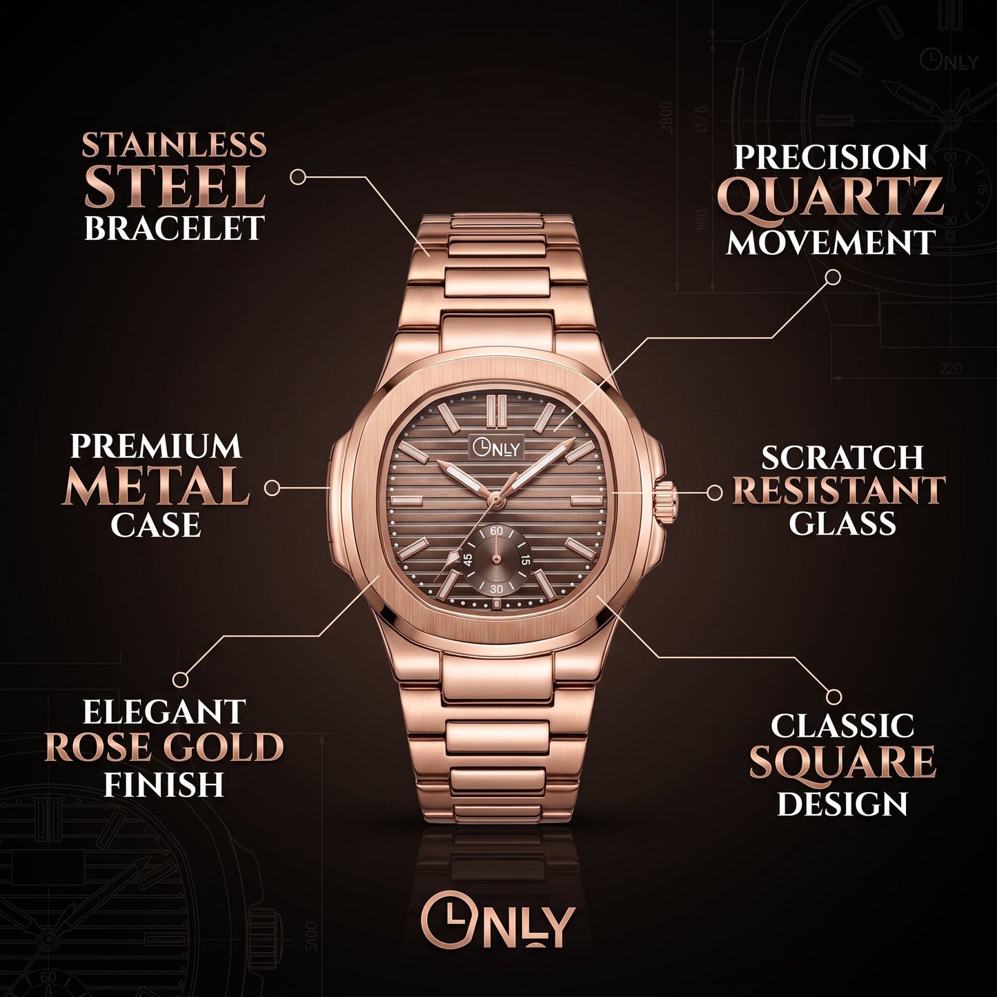 ONLY® Prestige-X Luxury Rose Gold Watch For Men