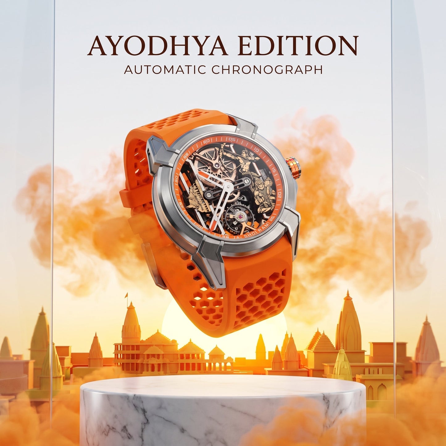 The Ayodhya Chronograph: Raghuvanshi Heritage Saffron Watch