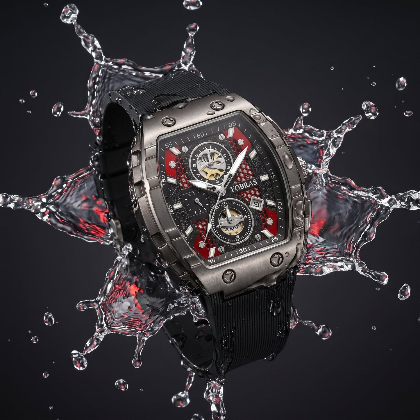 FOBRAS Luxury Black Automatic Skeleton Watch for Men