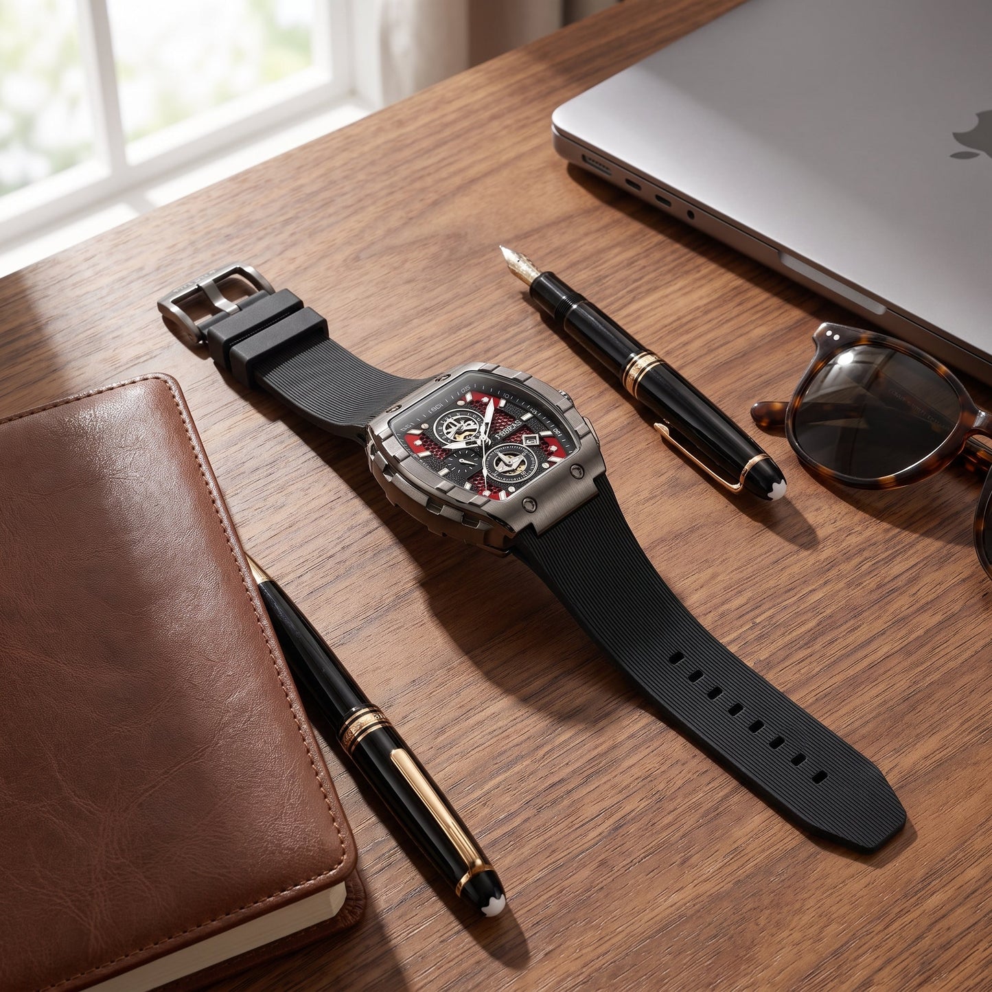 FOBRAS Luxury Black Automatic Skeleton Watch for Men