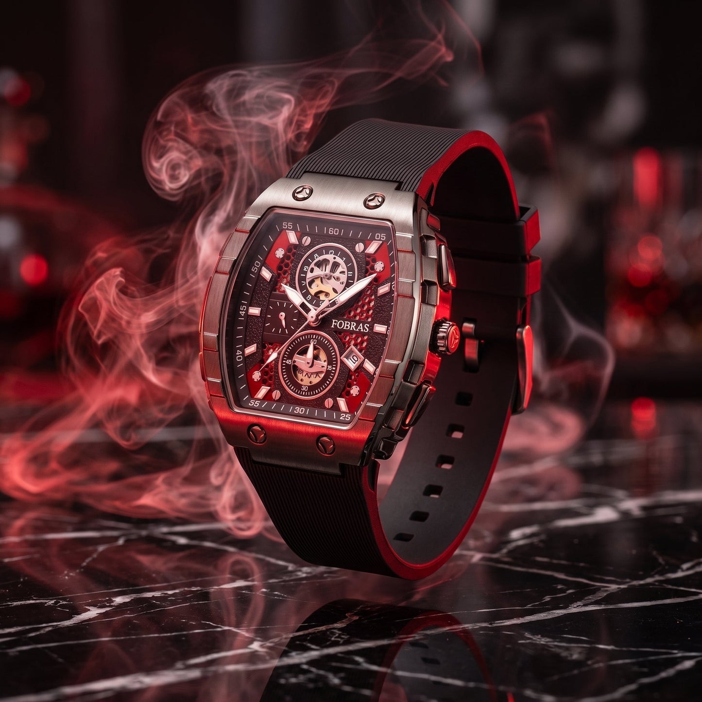 FOBRAS Luxury Black Automatic Skeleton Watch for Men