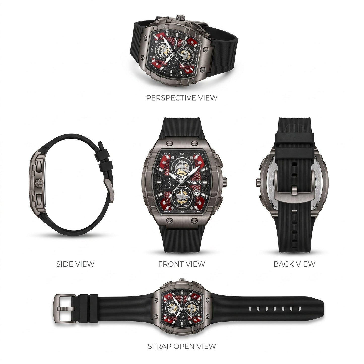 FOBRAS Luxury Black Automatic Skeleton Watch for Men