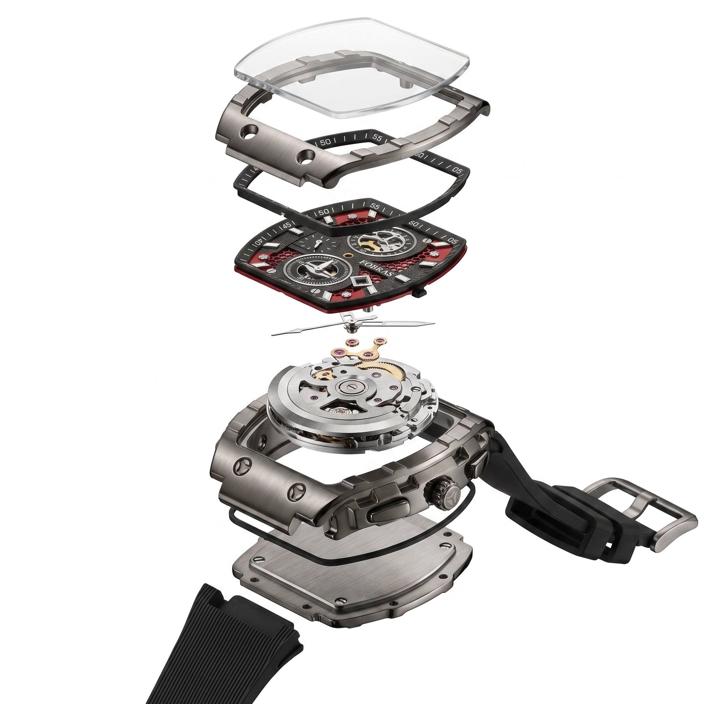 FOBRAS Luxury Black Automatic Skeleton Watch for Men