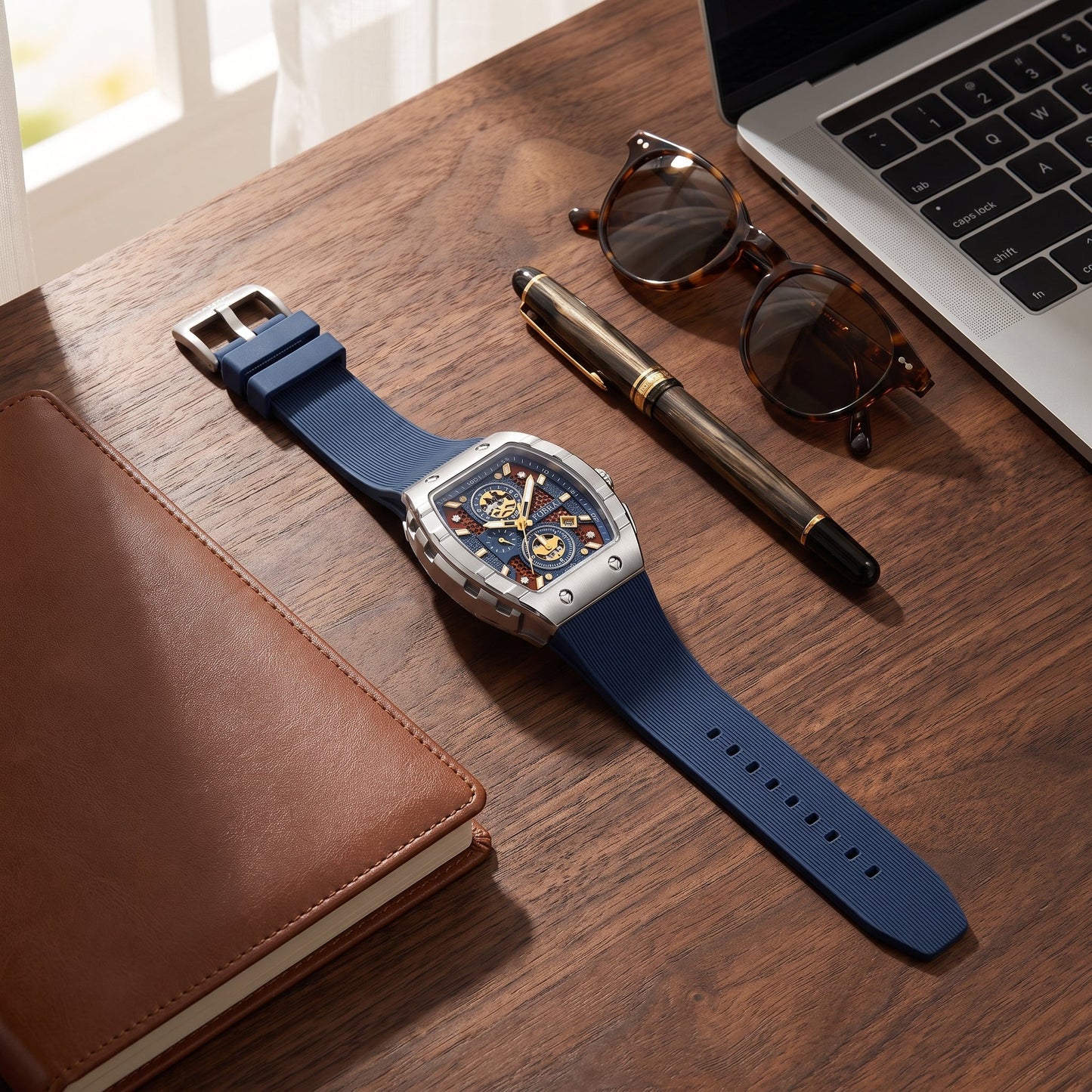 FOBRAS Luxury Black Automatic Skeleton Watch for Men