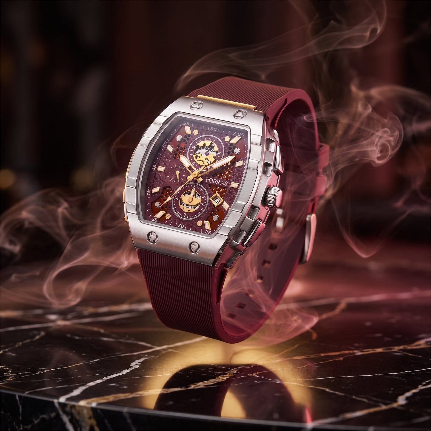 FOBRAS Luxury Black Automatic Skeleton Watch for Men